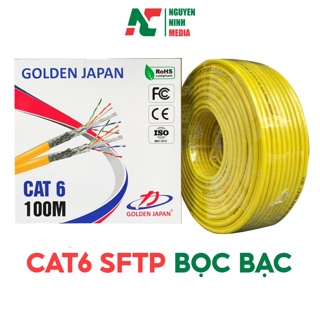 (100M) Dây Mạng Cat6 SFTP Bọc Bạc Chống Nhiễu Golden Japan Nguyên Cuộn 100M - Hàng Chính Hãng