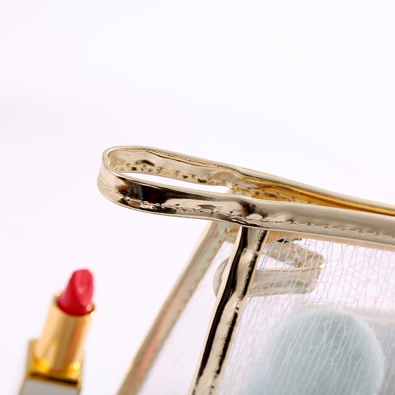 Túi đựng mỹ phẩm du lịch bằng nhựa TPU trong suốt hình vuông có khóa kéo màu vàng kim cho nữ