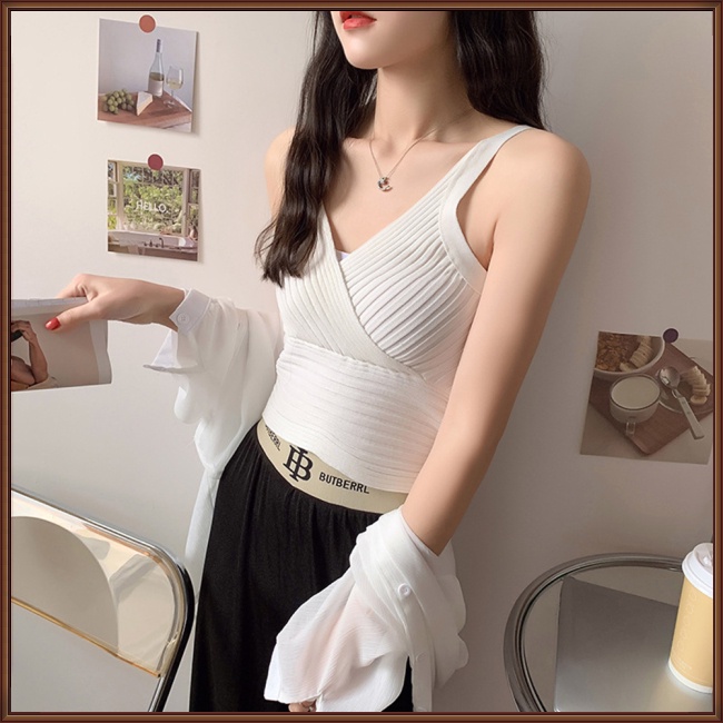 Áo Dệt Kim Hai Dây Cổ Chữ V Dáng Ôm Thời Trang Mùa Hè Cho Nữ