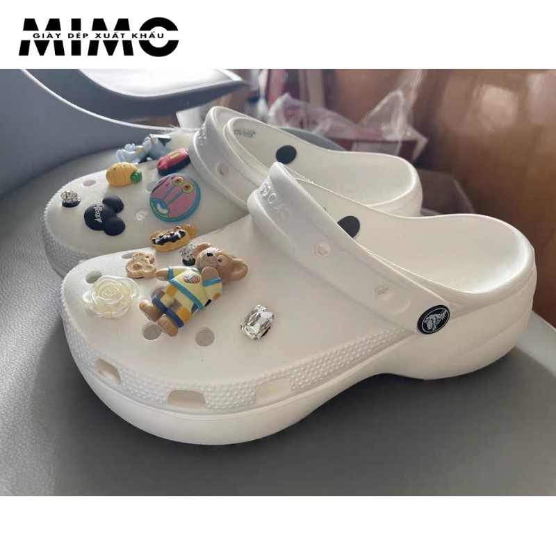 Sục Classic Đế Cao, Dép Sục Nhựa Đi Mưa Màu Trắng Siêu Êm Mềm Nhẹ, Bền Đẹp, Full box Cho Nữ - Tặng 10 jibit 2D