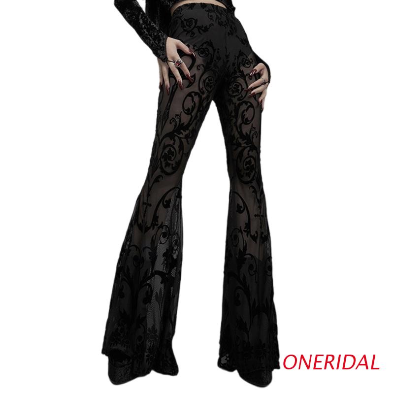 Quần Dài Ống Loe Phối Ren Hoa Xuyên Thấu Gợi Cảm Cho Nữ