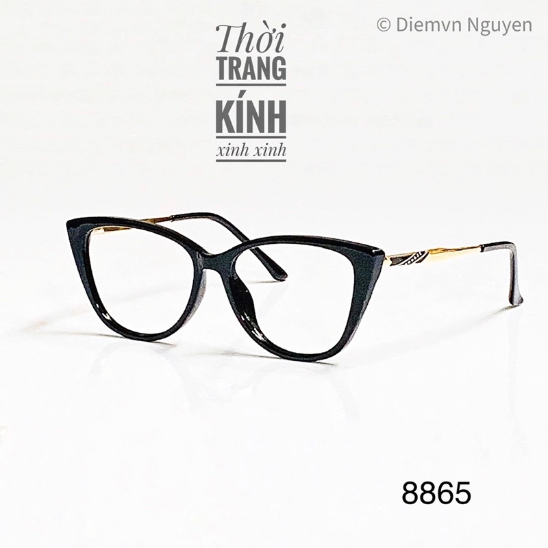Gọng kính cận mắt mèo 8865, gọng cận thời trang cao cấp cho nữ _Form mắt mèo vuông, càng kim loại mảnh, nhẹ, chất đẹp