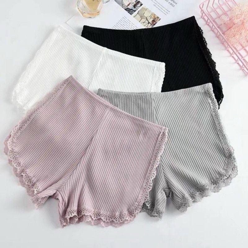 Quần mặc váy nữ thiết kế gân tăm phối viền ren mềm mại
