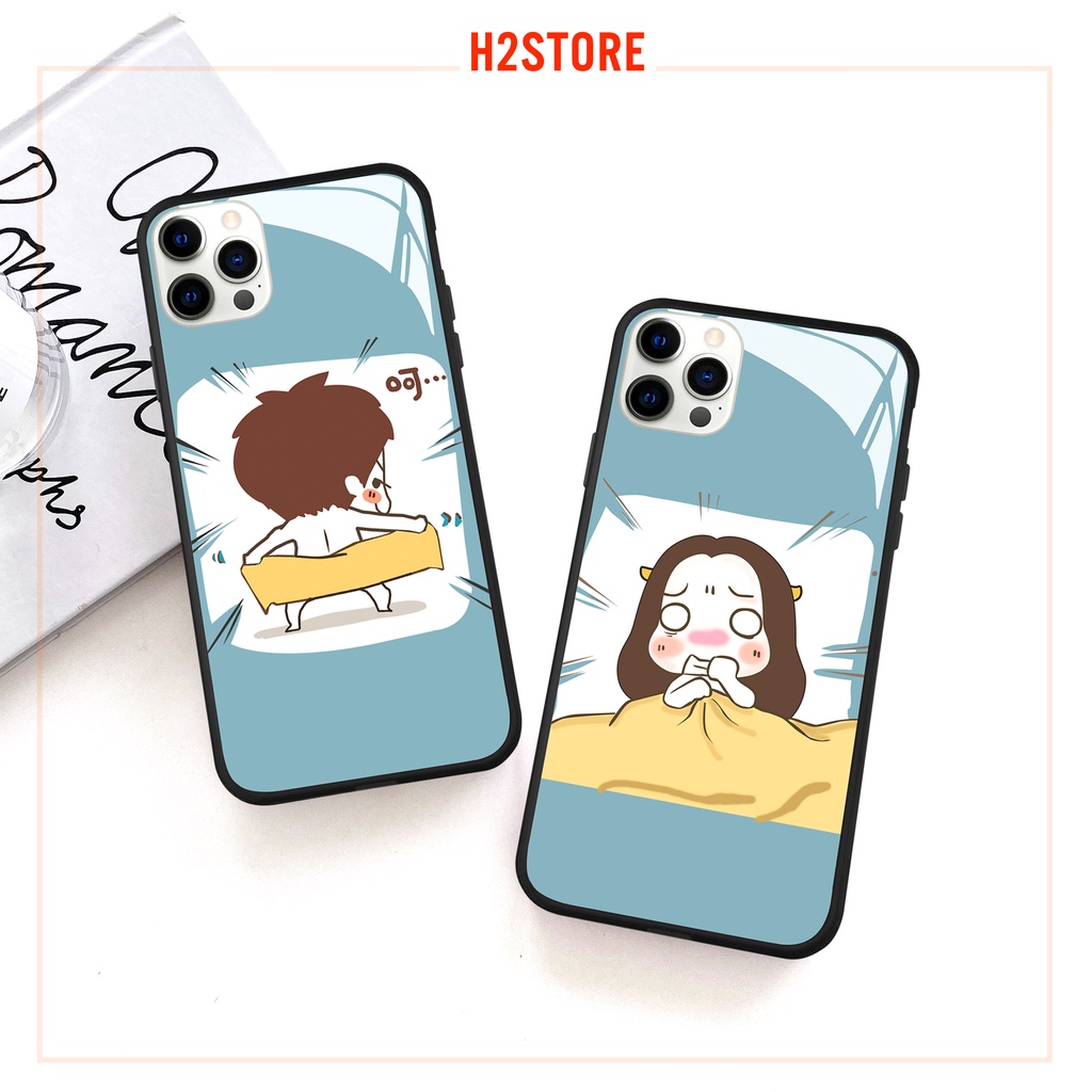 Ốp kính cường lực đôi siêu dễ thương cho iphone 13 12 pro max mini 11 14 pro max plus x r xs max 7 8 plus 6 s plus