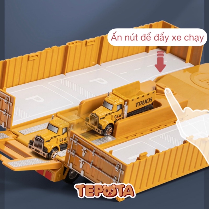 Hộp Xe Container Đồ Chơi Cỡ Lớn Cao Cấp Mô Hình Kèm 6 Xe Nhỏ Công Trình + 42 Chi Tiết Phát Nhạc X03CONG