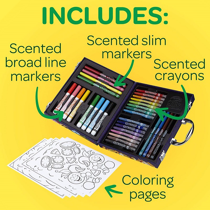 Bộ 32 bút màu thơm và 20 trang tô màu - Crayola Silly Scents Inspiration Art Kit