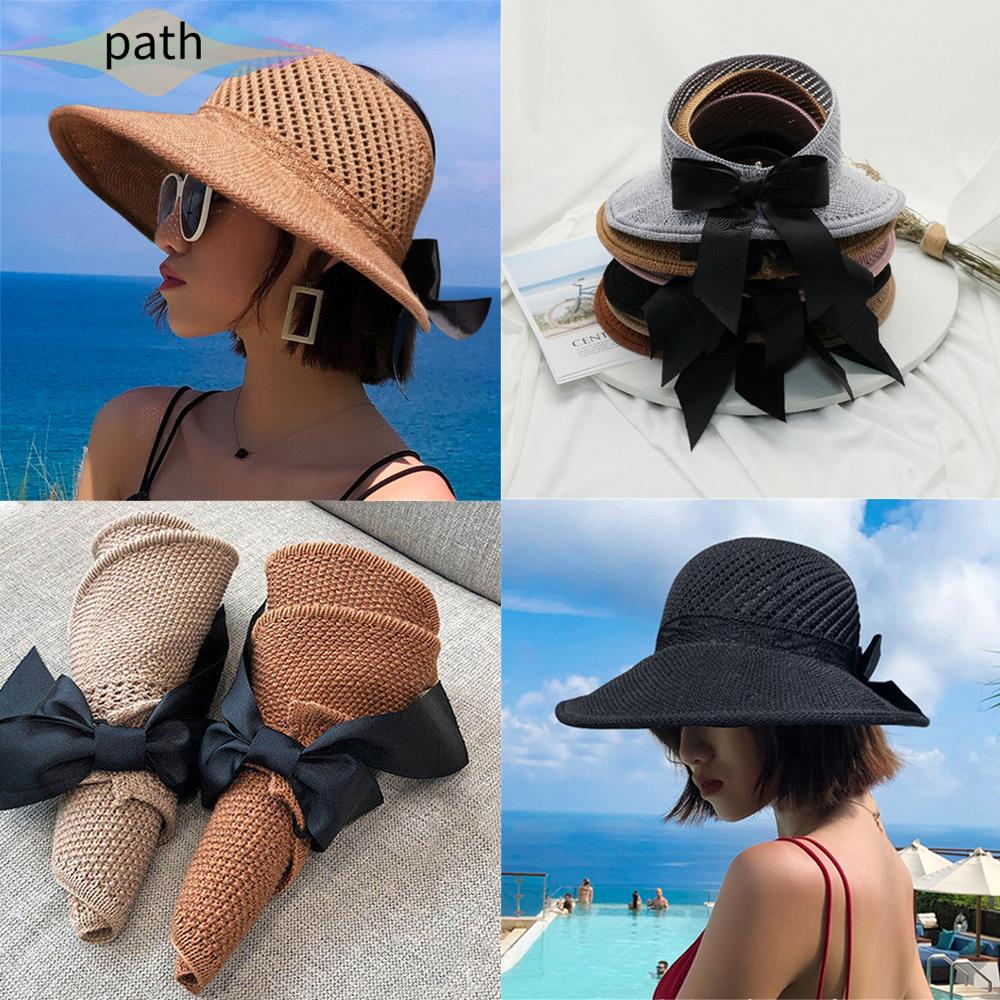 Mũ cói rộng vành đính nơ đi biển thời trang cho nữ