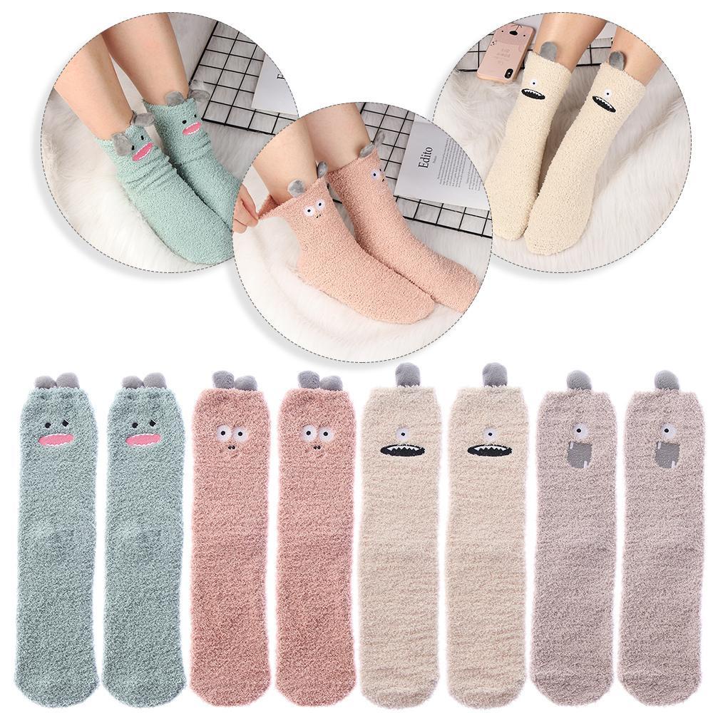 Vớ Nhung San Hô Mềm Mại Họa Tiết Động Vật Hoạt Hình Cho Nữ