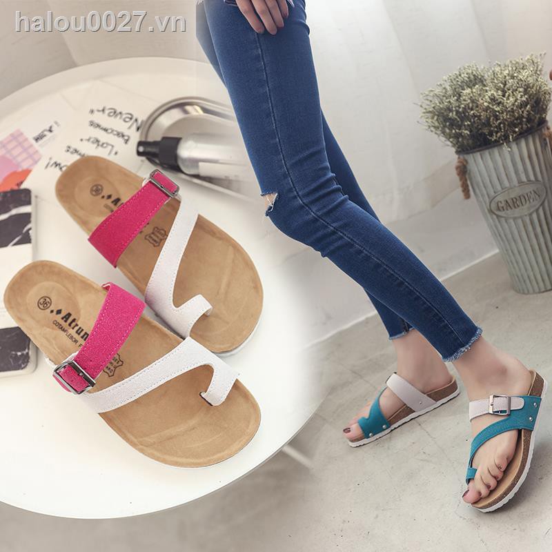 ✿Ready stock✿  Couple flip flops cork slippers for men and women summer 2018 new fashion outer wear all-match sandals sweat beach shoes