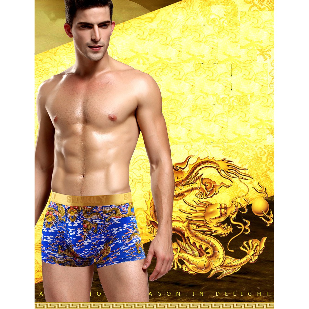 Long Xì - Quần Lót Nam Thêu Rồng Phong Cách Đế Vương, Nhiều Màu