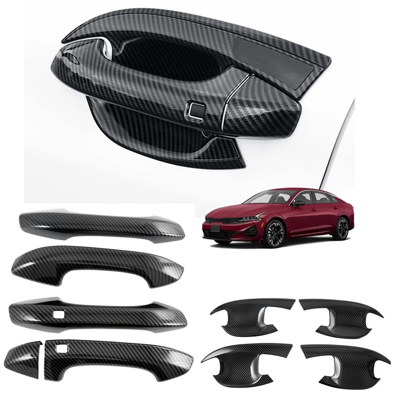 8PCS for KIA K5 Optima 2020 2021 2022 Carbon Fiber Door Handle Bowl Cover Trim Exterior Accessories with Smart Keyhole