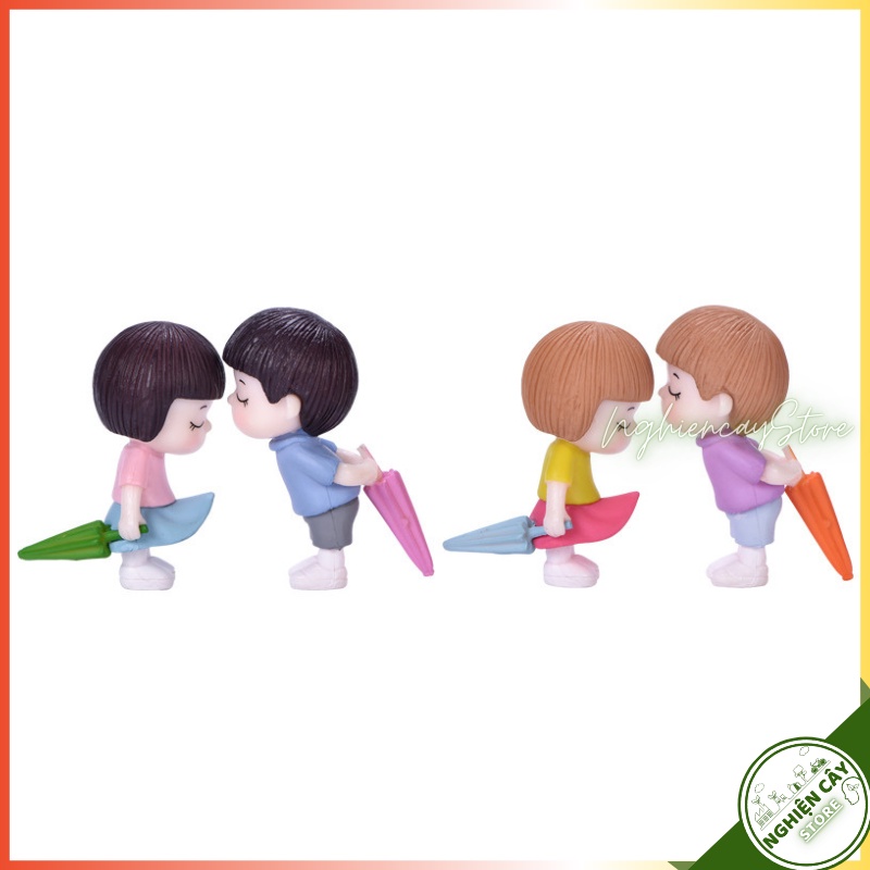 Phụ kiện Cặp đôi cầm ô trang trí tiểu cảnh, cây cảnh, sen đá