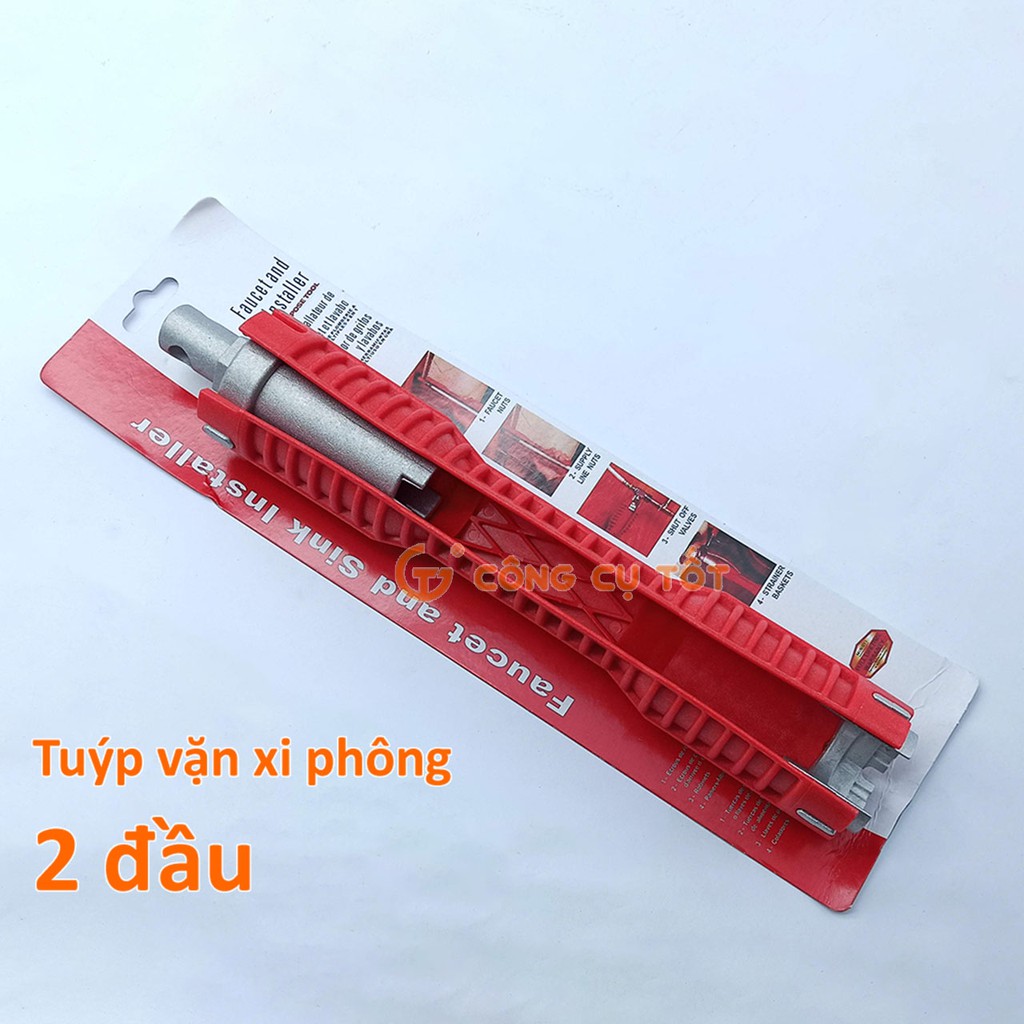 Tuýp vặn xi phông - cờ lê 2 đầu sắt chuyên tháo lắp ống và đầu cấp cho bồn rửa, bình nóng lạnh