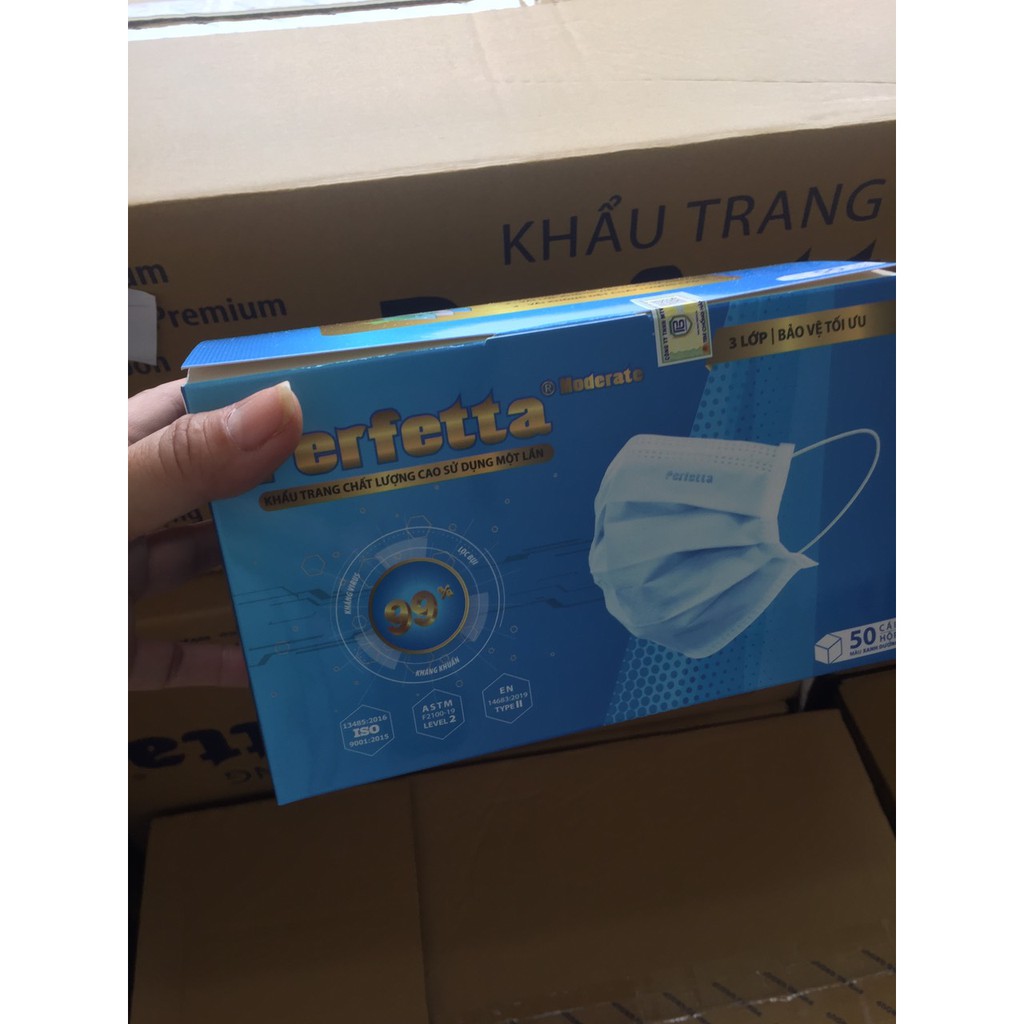 Khẩu Trang Y Tế 3 Lớp Cao Cấp Perfetta  - 1Hộp 50 cái màu xanh dương nhạt