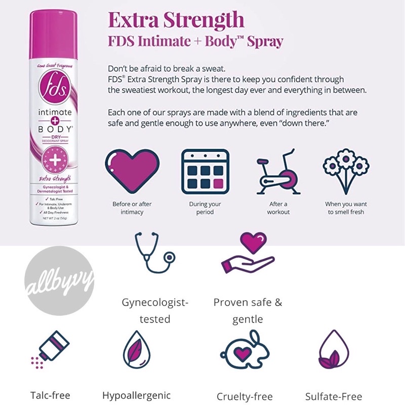 Allbyvy | Xịt thơm kháng khuẩn FDS INTIMADE 3IN1 - Bill nhập Mỹ