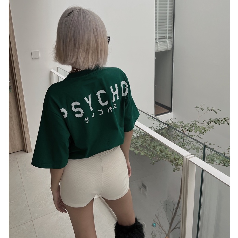 Áo thun tay lỡ PSYCHO GREEN phông Unisex nam nữ Cotton 
 áo thun oversize form rộng LUNACY