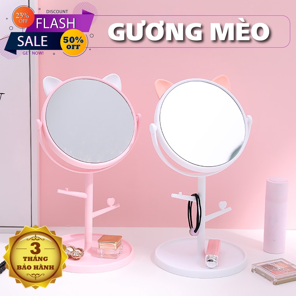 Gương trang điểm tai mèo hình cây xoay 360 độ, kiểu dáng nhỏ gọn, sang trọng, hiện đại