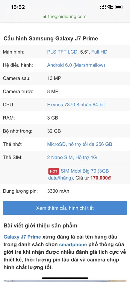 Điện Thoại  J7 Prime ( 3GB/32GB ) hàng cũ đẹp 90%.