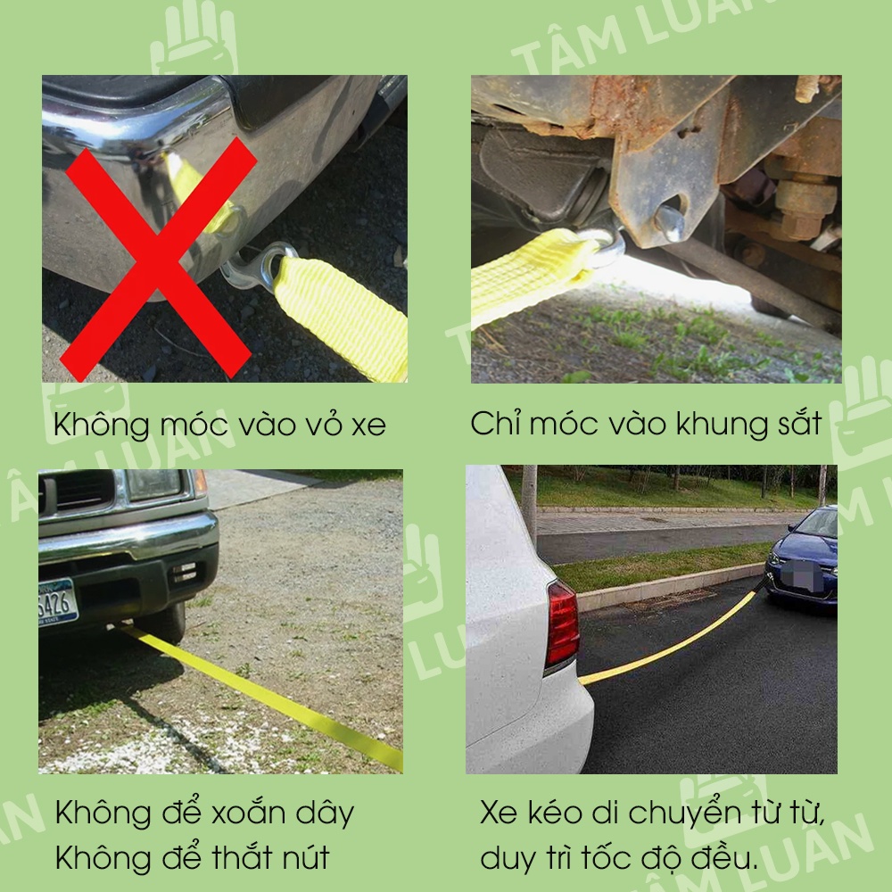 Bộ cứu hộ ô tô chịu tải 5 tấn dây dù kéo cho xe oto 4-9 chỗ, phụ kiện ô tô xe hơi Tâm Luân