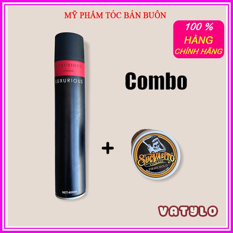 Gôm xịt tóc tạo kiểu nam LUXURIOUS + SÁP VUỐT TÓC NAM Suavecito Firme Hold CB10