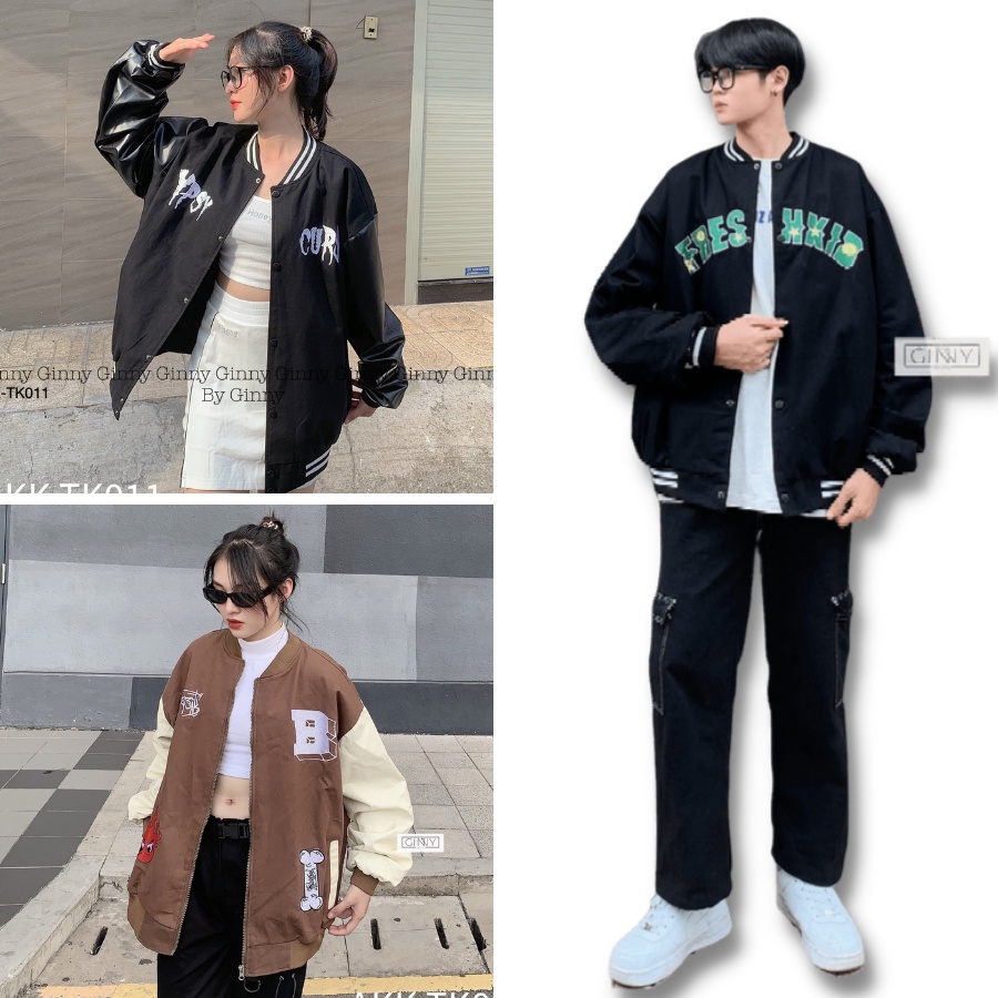 Áo Khoác Unisex Nam Nữ SKWANG form rộng tay lỡ basic độc đáo cá tính phối tay da chất kaki