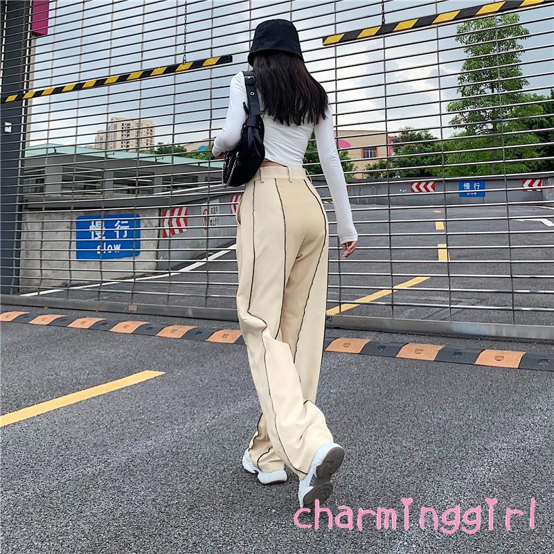 Quần dài ống suông rộng lưng cao họa tiết kẻ sọc dành cho nữ | BigBuy360 - bigbuy360.vn