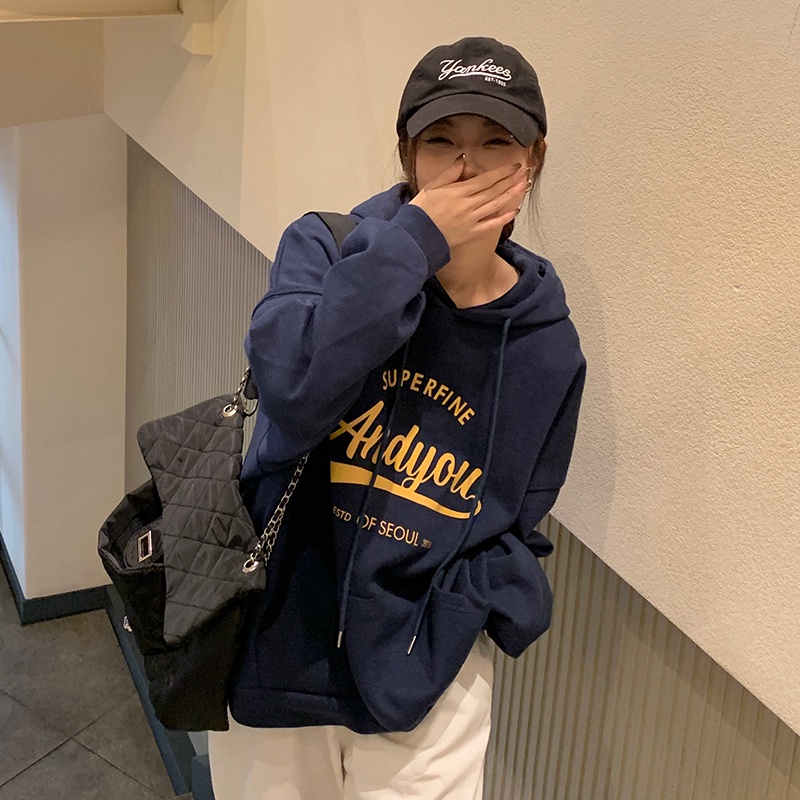 Áo hoodie SUXI dáng rộng màu sắc thời trang Hàn Quốc cho nữ