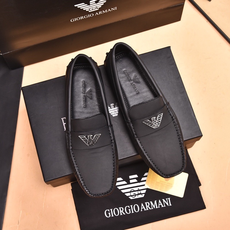 Giày tây lười nam Armani da bò nhập, chống nước, logo sang trọng lịch lãm