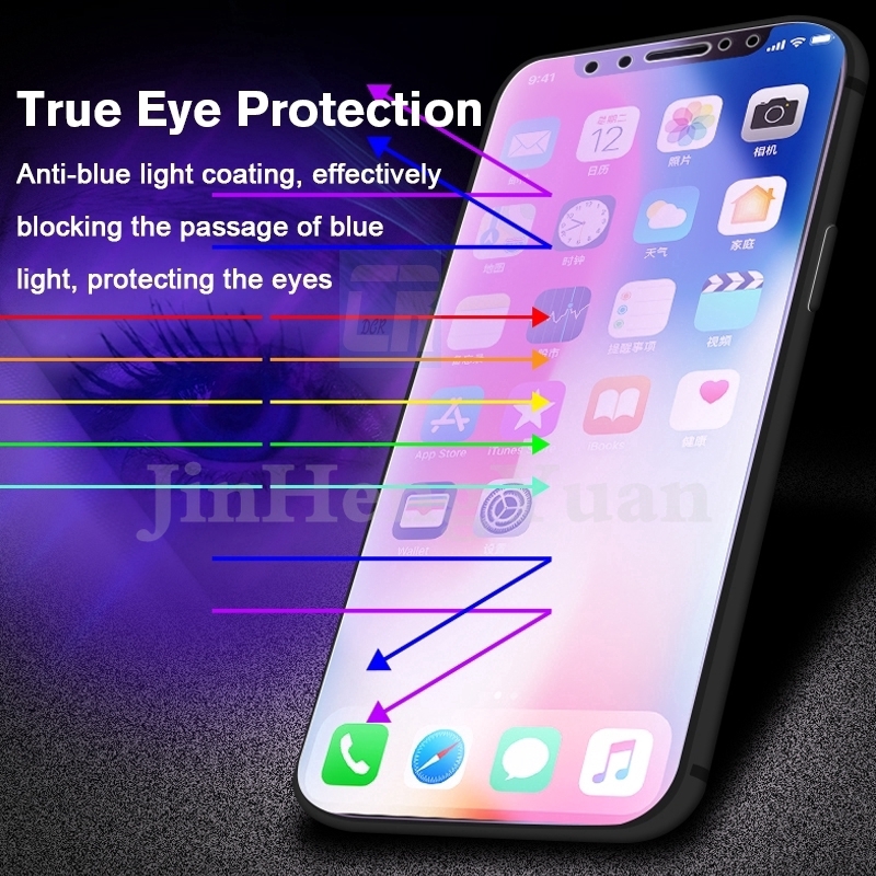 Miếng kính cường lực 9H chống ánh sáng xanh trong suốt bảo vệ cho IPhone X XR XS 11 12 Pro Max Mini 6 6s 7 8 Plus