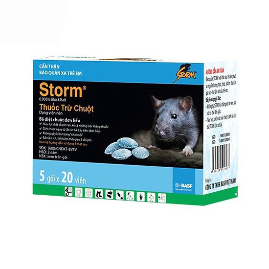 30 gói Kẹo chuột Storm 20 viên thuốc diệt chuột thế hệ mới của BASF hợp trí phân phối, An toàn cho người và vật nuôi