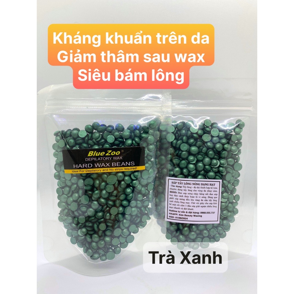 100g Sáp wax lông Bluezoo Retro Premier Trà xanh Nhũ Preal Kháng khuẩn siêu bám lông