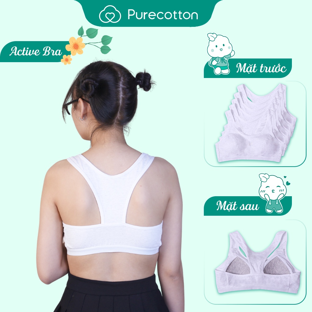 Combo 5 áo lót học sinh Purecotton cho bé gái mới lớn chất liệu cotton cao cấp kiểu dáng chui đầu có đệm mỏng PC014