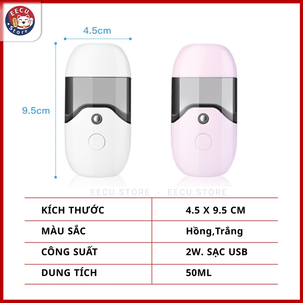 [ Sẵn ] Máy xông hơi mặt mini, xông tinh dầu khử khuẩn, máy phun sương cầm tay dung tích 50ml - Eecu Store