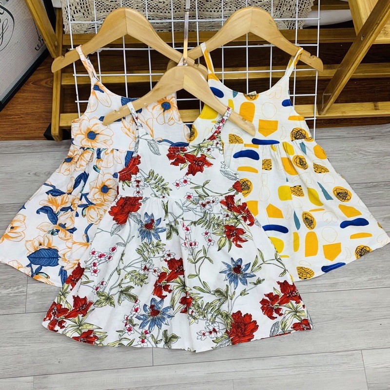Váy Đầm 2 dây cho bé gái từ 8-20kg - Chất Đũi Tơ Mềm Mịn Cho Bé