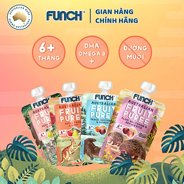 Combo 6 Gói Trái Cây Nghiền FUNCH Cho Bé Ăn Dặm Từ 6 Tháng, Tặng 1 Gói 120g