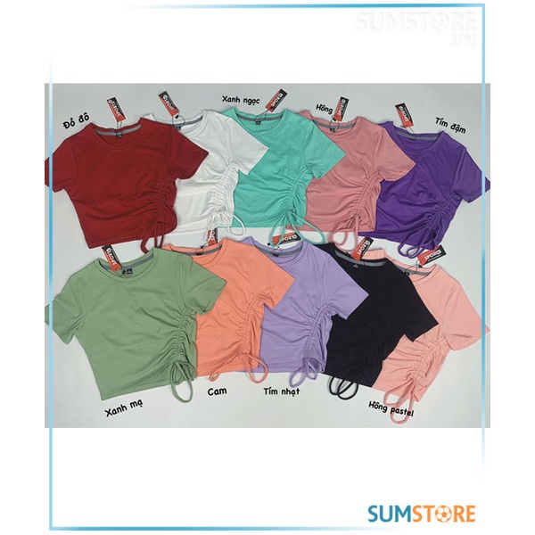 Áo Thun Thể Thao Cổ Tròn Crop Top Rút Eo Siêu Xinh (Nhiều Màu) - Áo Thể Thao Nữ Mẫu Mới