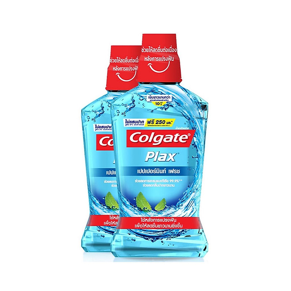 [Mã COSCOLL12 giảm 10% đơn 150K] Bộ 2 chai nước súc miệng Colgate kháng 99% vi khuẩn Plax bạc hà 500ml/chai