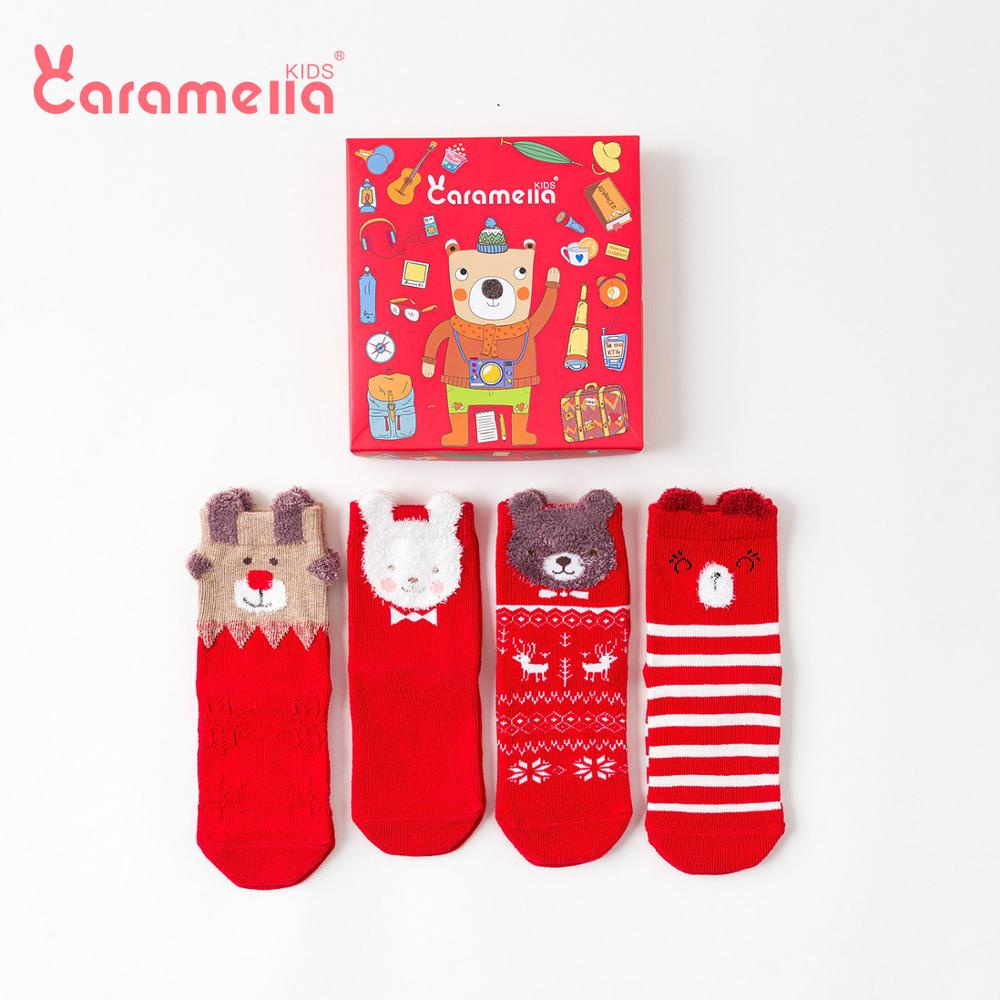 Tất Giáng Sinh Cho Bé Yêu Caramella, Vớ Noel Trẻ Em 4 Đôi Màu Đỏ Kèm Hộp Đựng