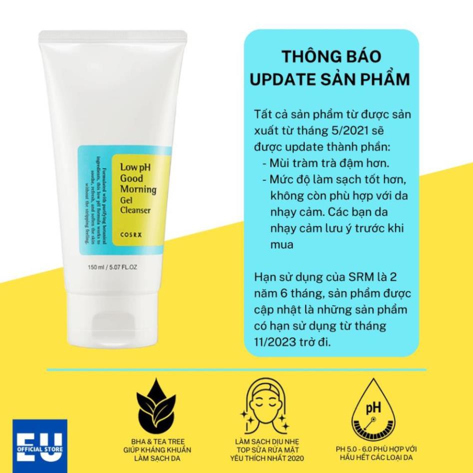 [Chính Hãng] Sữa Rửa Mặt Cosrx Low Ph Good Morning Gel Cleanser Dạng Gel 150ml Chiết Từ Dầu Cây Trà | BigBuy360 - bigbuy360.vn