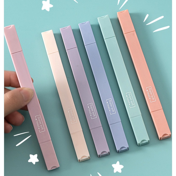 Bút highlight pastel 2 đánh dấu 2 đầu bút nhớ thân vuông nhiều màu Morandi