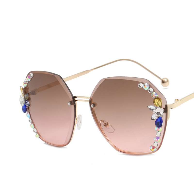 (YUZHU) Kính Mát Không Gọng Họa Tiết Hoa Đính Kim Cương Thời Trang Hàn Quốc Dành Cho Nữ