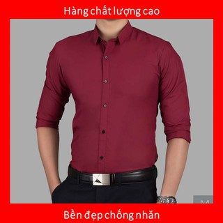 Áo sơ mi nam, sơ mi công sở vải lụa cao cấp   màu Đỏ mận