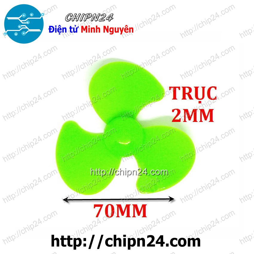 [2 CÁI] Cánh Quạt 70MM 3 Cánh Trục 2MM XANH LÁ