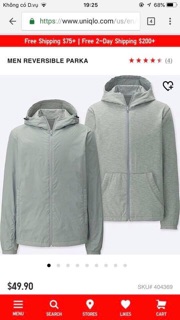 Áo gió nam uniqlo 2 lớp