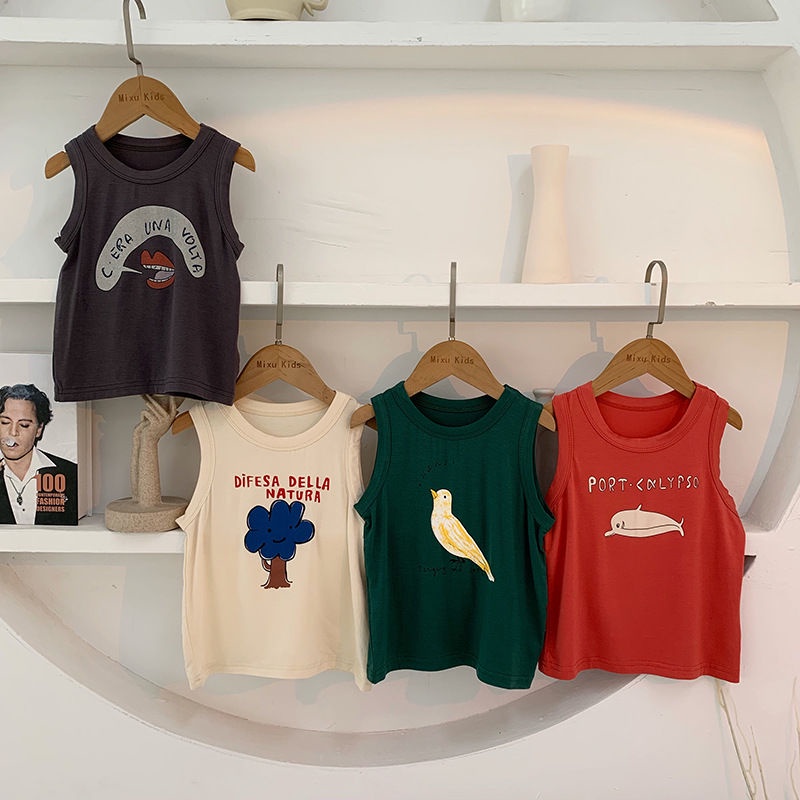 MNGRL Áo Ba Lỗ Cotton Thoải Mái Cách Hàn Quốc Quần Áo Trẻ Em Cho Bé Trai