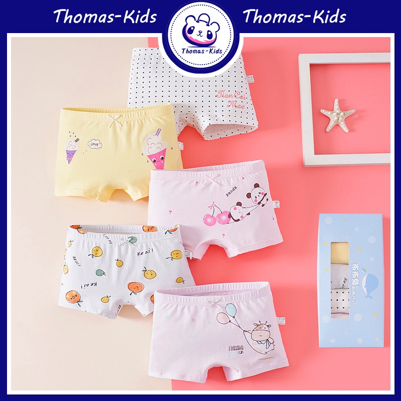 Bộ 5 Quần Lót Boxer Cotton In Họa Tiết Hoạt Hình Dễ Thương Cho Bé Gái Từ 3-12 Tuổi