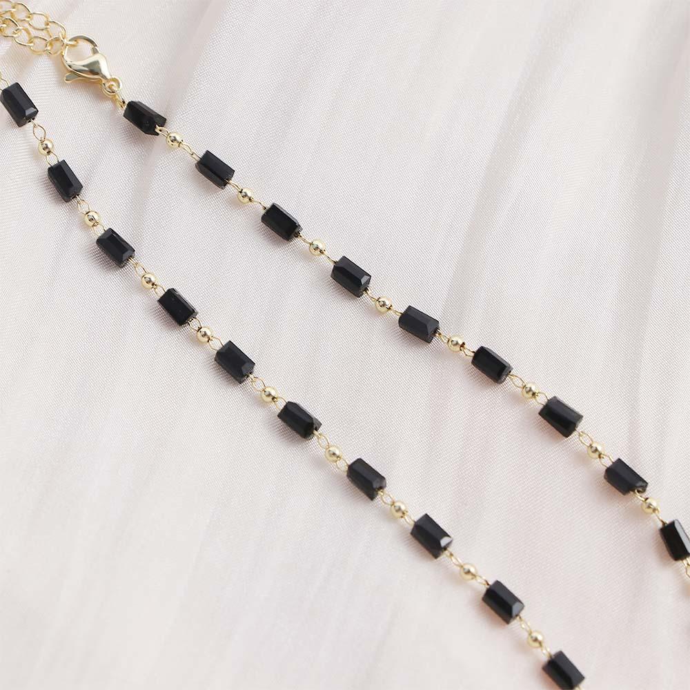 Dây Chuyền Tua Rua VANES1 Màu Đen Sang Trọng Cho Nữ|Vòng Cổ Mặt Bóng Tròn Phong Cách Hàn Quốc