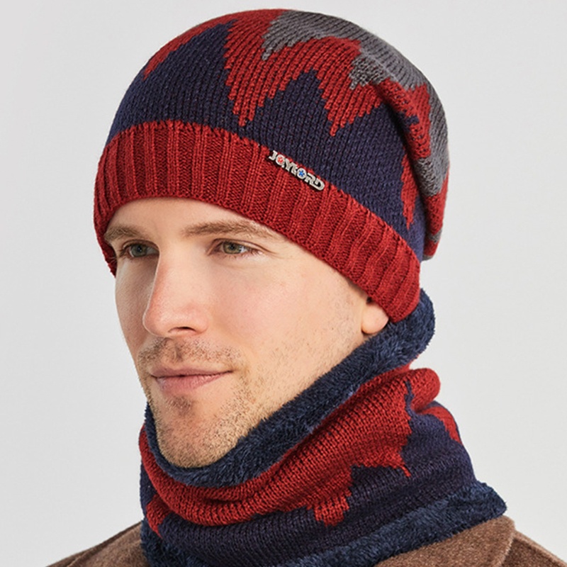 Bộ 2 Mũ beanie Và Khăn Choàng Cổ Dày Dặn Chống Gió Thời Trang Mùa Đông Cho Nam