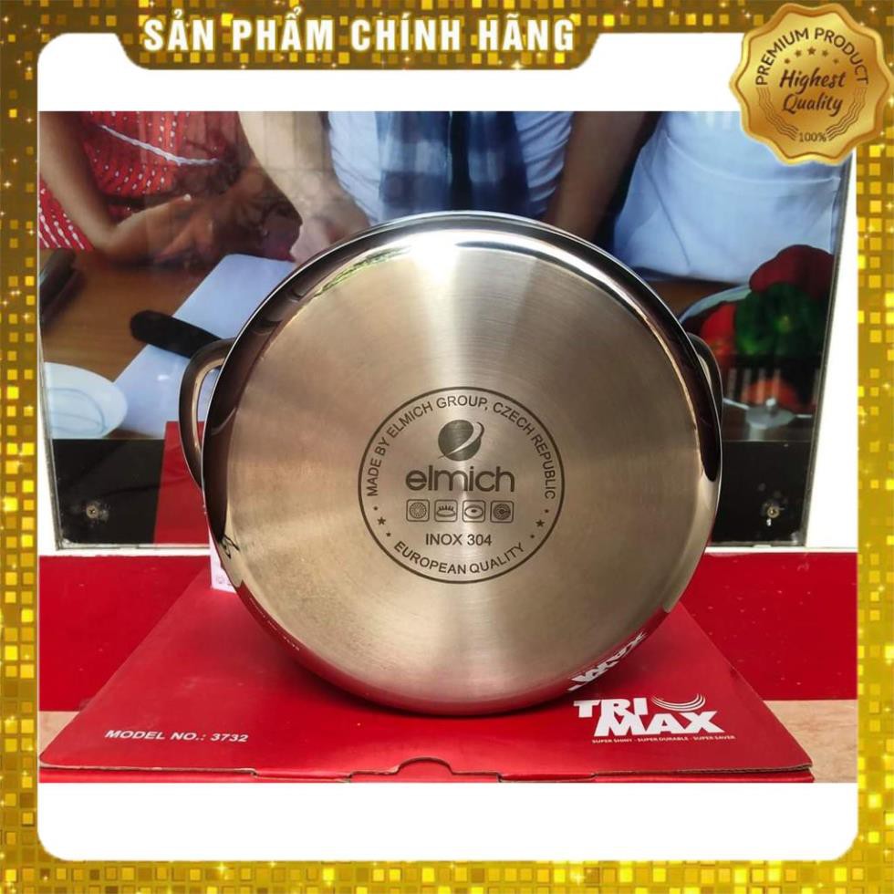 BỘ NỒI CHẢO INOX ELMICH 3742 , 3 LỚP ĐÁY LIỀN TRI-MAX 3742  4 CHIẾC SIZE 18CM, 20CM, 26CM VÀ CHẢO 26CM