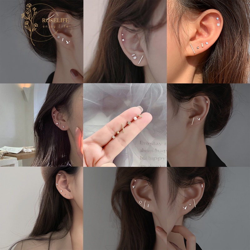 5 Khuyên tai S925 đính ngọc trai hình bướm ngôi sao chống dị ứng cho nữ